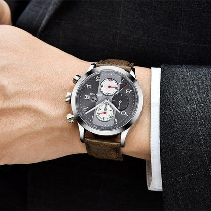 Stevvex men's luxury sport wrist watch with brown leather strap and stainless steel case on Tampa Home & Garden Store