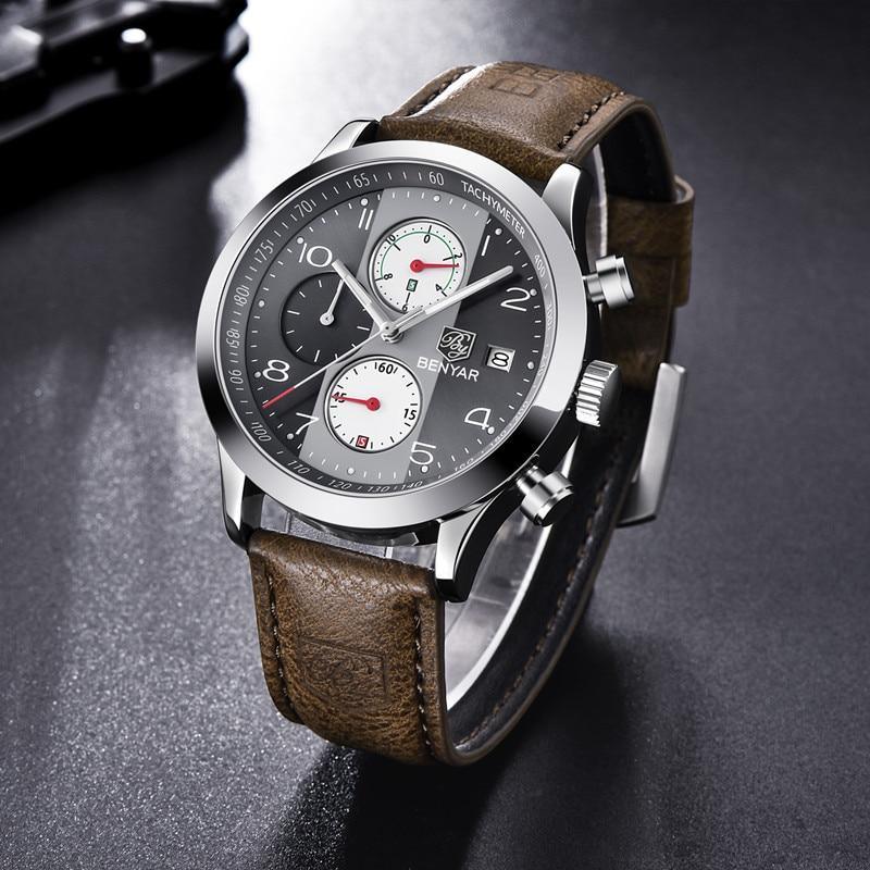 Men's sport wristwatch Stevvex ST552MOJIL44 with brown leather strap and waterproof steel case on Tampa Home & Garden Store