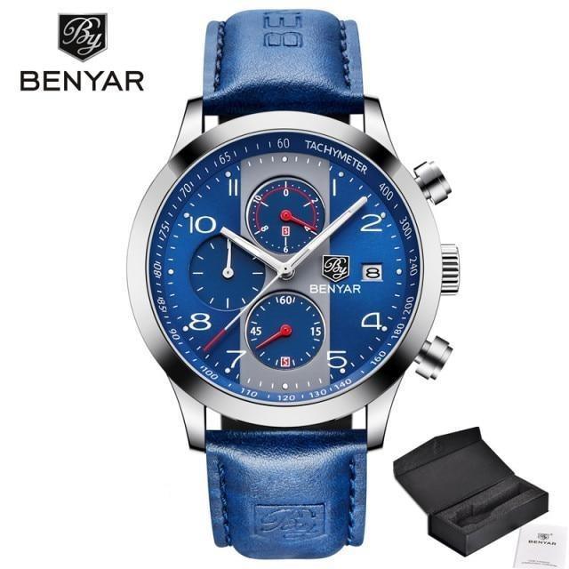 Stevvex men's sport watch blue dial, blue leather strap, chronograph on Tampa Home & Garden Store