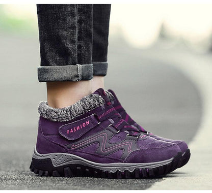Stevvex winter boots with fur lining, purple leather, high-top rugged sole on Tampa Home & Garden Store