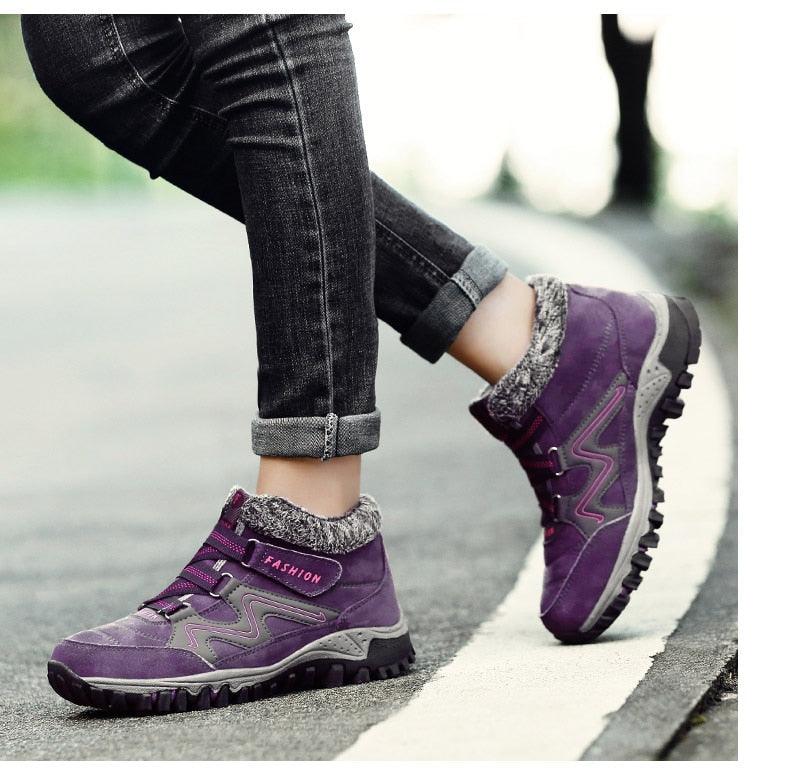 Winter Elegant Unisex Boots Stevvex purple fur-lined leather high-top with rugged sole on Tampa Home & Garden Store