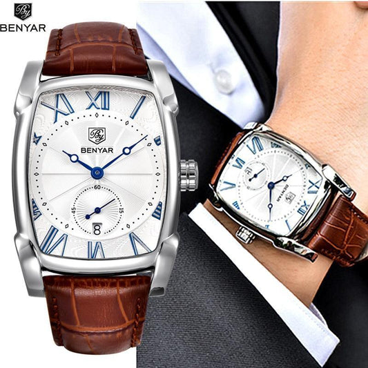 Stevvex ST144KIMNO12 men's watch with brown leather strap and white dial with blue numerals on Tampa Home & Garden Store