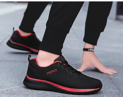 Stevvex men's sport running sneakers black mesh with red trim breathable casual walking shoes 1 pair on Tampa Home & Garden Store