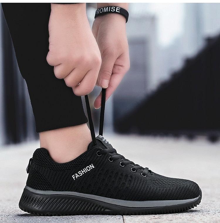 Mens black mesh sneakers by Stevvex, breathable lace-up casual running shoes fashion label on Tampa Home & Garden Store