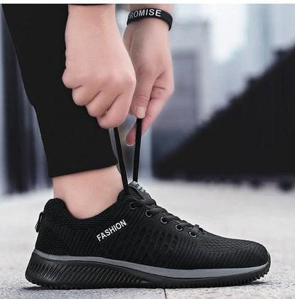 Mens black mesh sneakers by Stevvex, breathable lace-up casual running shoes fashion label on Tampa Home & Garden Store