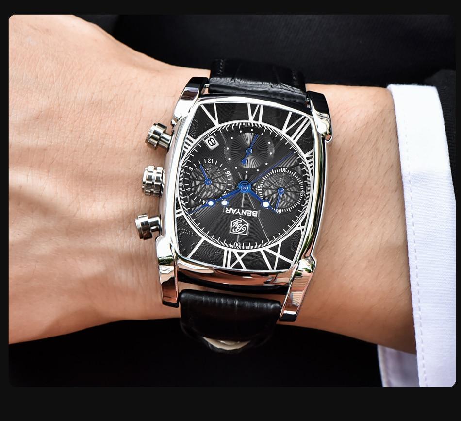 Stevvex watch, waterproof dial, blue hands, chronograph subdials, leather strap ST823DLN25 on Tampa Home & Garden Store