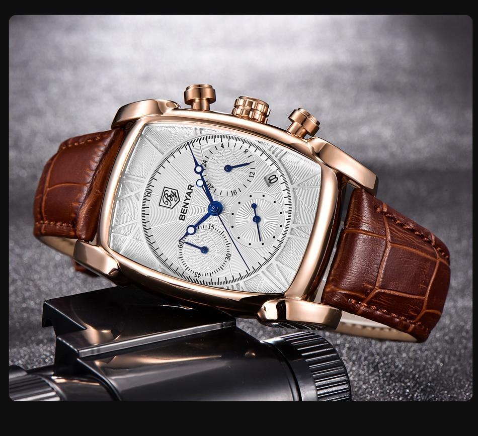 Stevvex ST823DLN25 men's rectangular chronograph watch with rose-gold case leather strap on Tampa Home & Garden Store