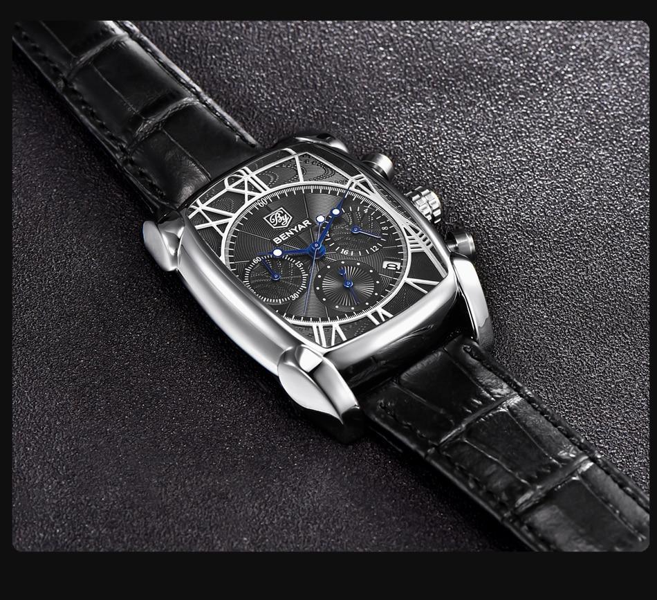 Stevvex rectangular waterproof wristwatch with black leather strap and silver case on Tampa Home & Garden Store