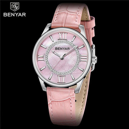 Pink analog watch with crystal bezel, rhinestone ring, and pink leather strap on Tampa Home & Garden Store