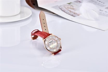 Stevvex ST342GRLLUX5 women's watch with red leather strap, rose gold case and rhinestone bezel on Tampa Home & Garden Store