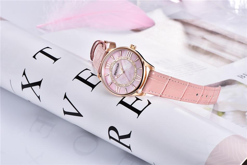 Stevvex ST342GRLLUX5 pink luxury women's watch with rhinestone bezel and pink leather strap on Tampa Home & Garden Store