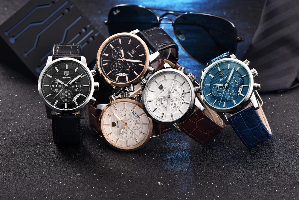 Six Stevvex luxury steel sports men's watches with leather straps and chronograph dials on Tampa Home & Garden Store
