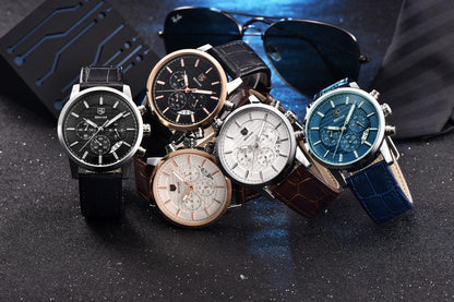Six Stevvex luxury steel sports men's watches with leather straps and chronograph dials on Tampa Home & Garden Store