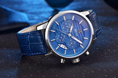Stevvex ST583JONULS2 luxury steel sports watch with blue dial and blue leather strap on Tampa Home & Garden Store