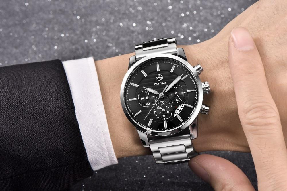 Stevvex ST583JONULS2 luxury steel sports watch with black dial stainless bracelet Benyar on Tampa Home & Garden Store