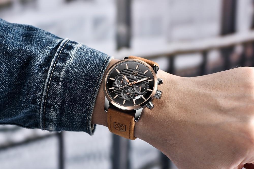 Stevvex ST583JONULS2 men's luxury steel sport watch with brown leather strap on Tampa Home & Garden Store