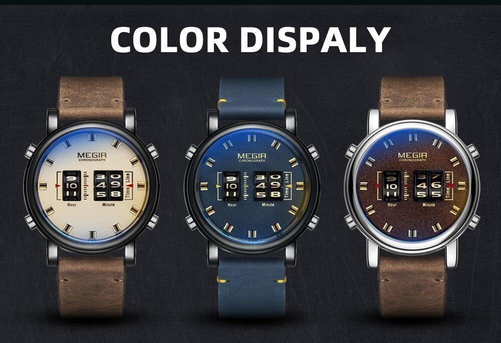 MEGIR military sport watches with brown leather or blue straps in beige blue and brown on Tampa Home & Garden Store
