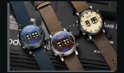 Military sport watch set of 3 brown leather straps with roller-date quartz Megir-style on Tampa Home & Garden Store