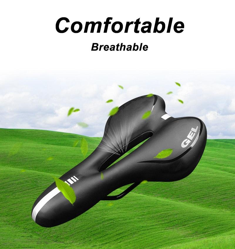 Bicycle saddle Stevvex black gel-filled, breathable silicone cushion, PU leather surface on Tampa Home & Garden Store
