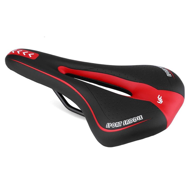 Stevvex sport bicycle saddle black-red PU leather surface with silicone cushion for men on Tampa Home & Garden Store