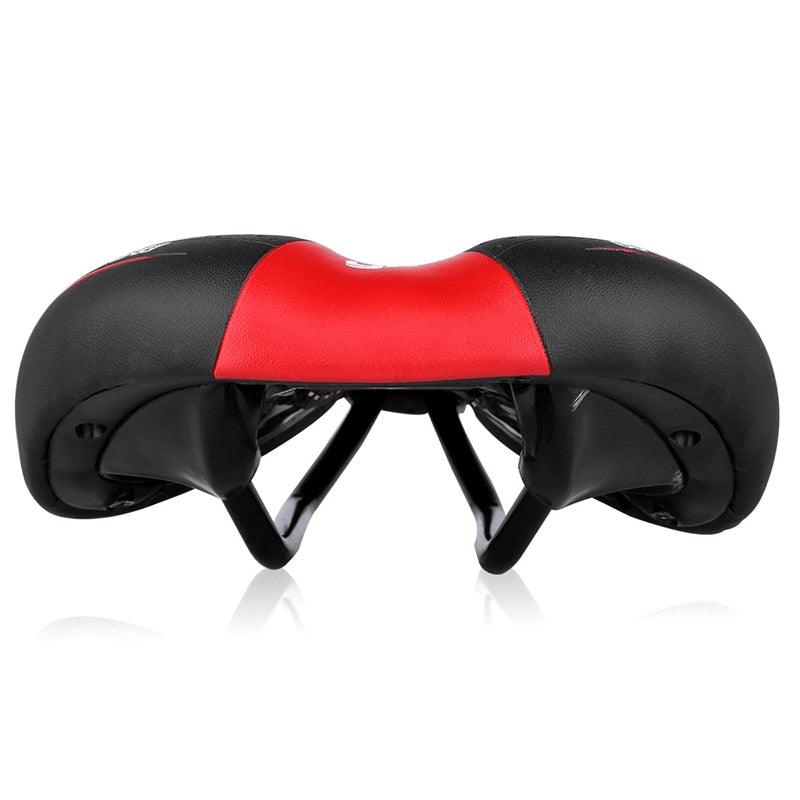 Stevvex bicycle saddle with silicone cushion, red accent, black PU leather surface on Tampa Home & Garden Store