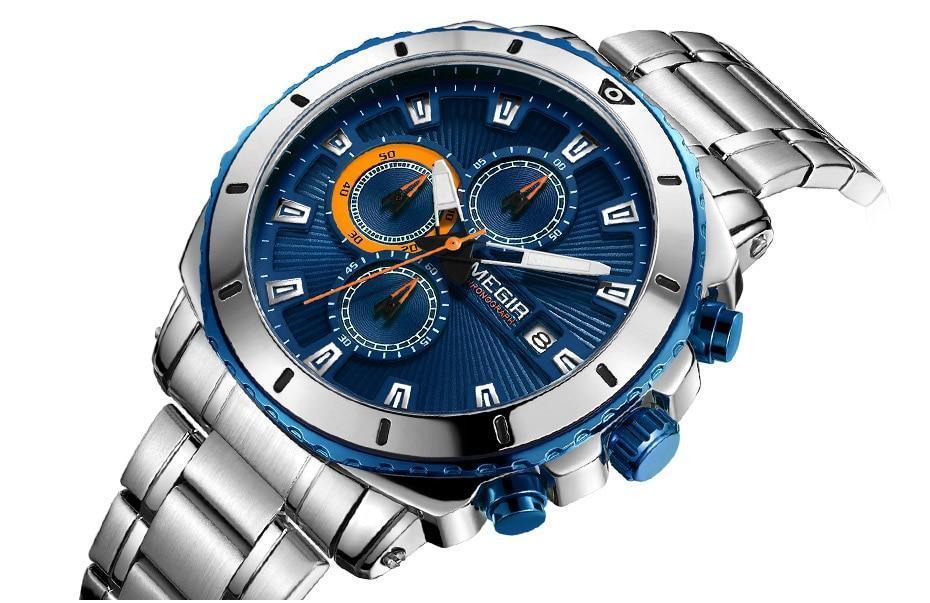 Stevvex men's quartz chronograph watch blue dial stainless steel bracelet on Tampa Home & Garden Store