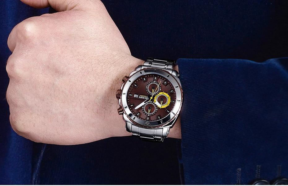 Stevvex men's stainless steel wristwatch brown dial with yellow subdials chronograph on Tampa Home & Garden Store