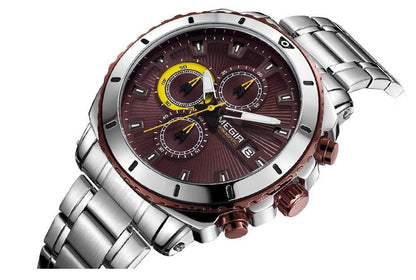 Stevvex ST542VUNDEL6 men's quartz chronograph watch with burgundy dial and steel bracelet on Tampa Home & Garden Store
