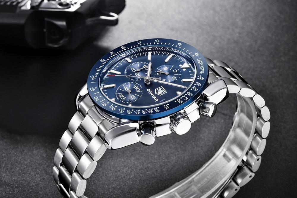 Men's stainless steel watch with blue dial and chronograph on Tampa Home & Garden Store