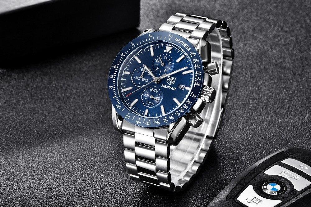 Stevvex men's blue dial stainless steel chronograph watch ST665NURAZ44 waterproof on Tampa Home & Garden Store