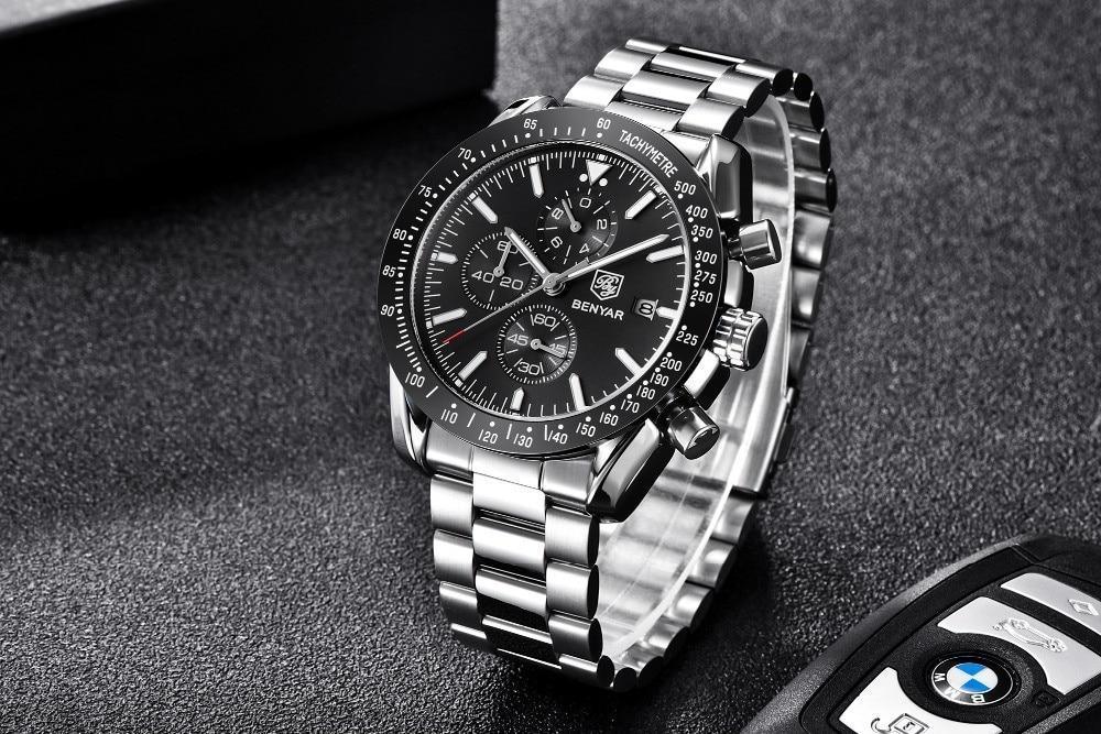 Stevvex ST665NURAZ44 men's stainless steel chronograph watch with black dial tachymeter on Tampa Home & Garden Store