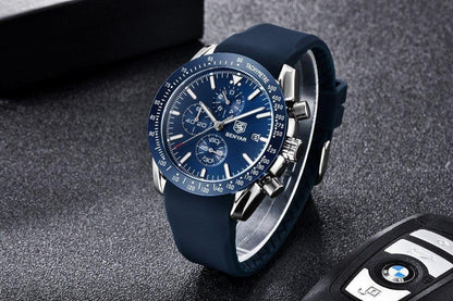 Men's blue chronograph wristwatch with steel case and blue silicone strap Benyar on Tampa Home & Garden Store