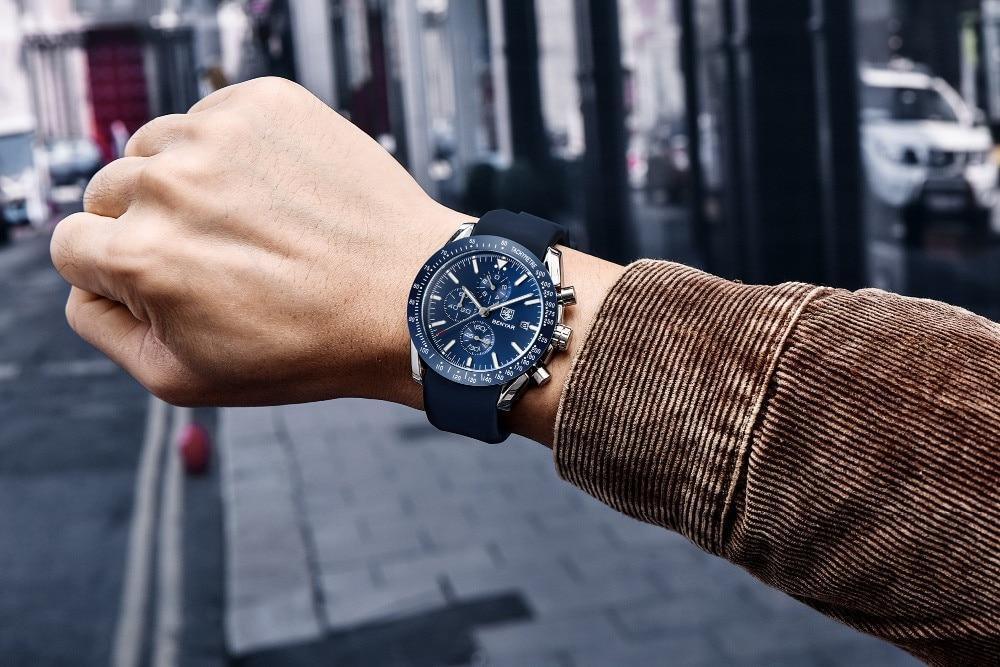 Men's blue dial chronograph watch with stainless steel case and blue strap Stevvex on Tampa Home & Garden Store