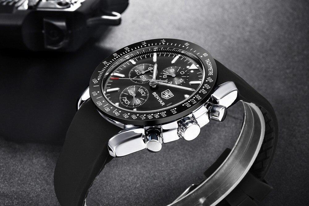 Stevvex men's chronograph watch with black dial and tachymeter bezel, steel case on Tampa Home & Garden Store