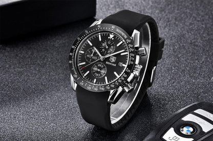 Men's black chronograph watch with stainless steel case and silicone strap; BENYAR on Tampa Home & Garden Store