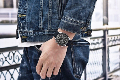 Stevvex men's chronograph steel watch with black strap on Tampa Home & Garden Store