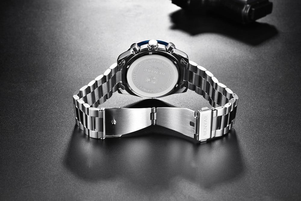 Stevvex stainless steel men's chronograph watch with engraved case back and deployment clasp on Tampa Home & Garden Store