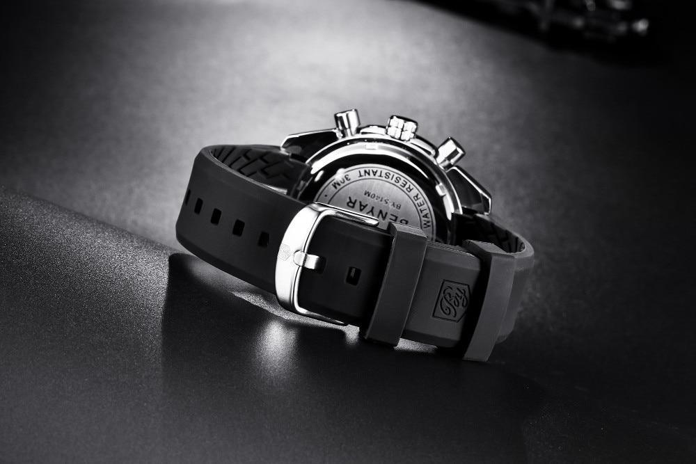 Stevvex men's chronograph watch with black rubber strap and silver case back view on Tampa Home & Garden Store