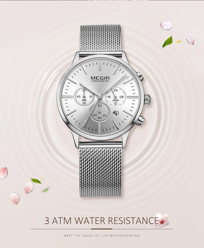 Multifunctional Stevvex luxury women's watch with stainless steel mesh strap and chronograph on Tampa Home & Garden Store