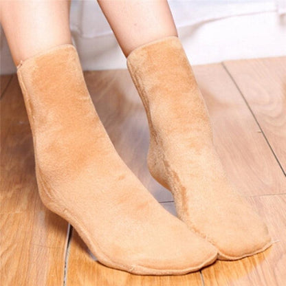 Stevvex beige plush warm ankle socks with fuzzy velvet interior for home use on Tampa Home & Garden Store