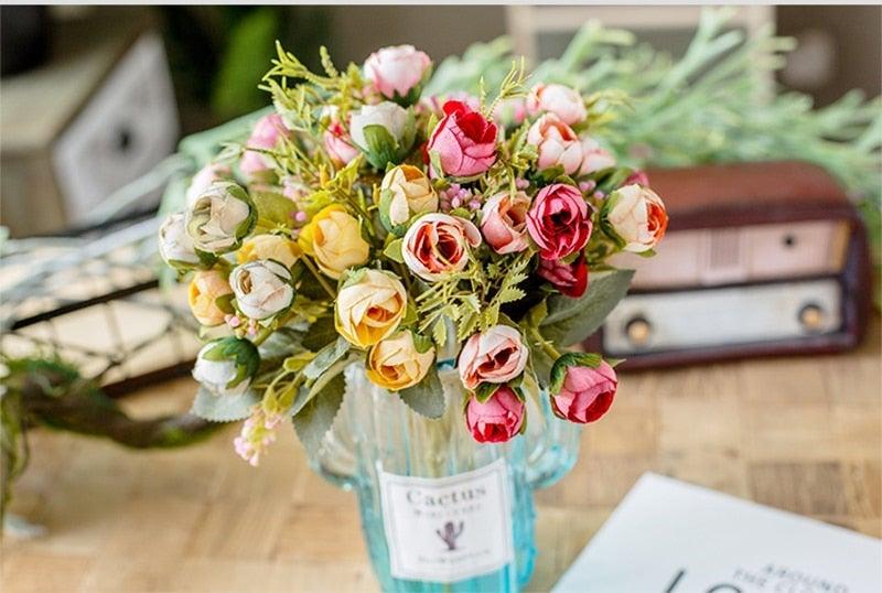 Silk tea rose bouquet 15 stems in vase Stevvex ST50DE7312VAE on Tampa Home & Garden Store