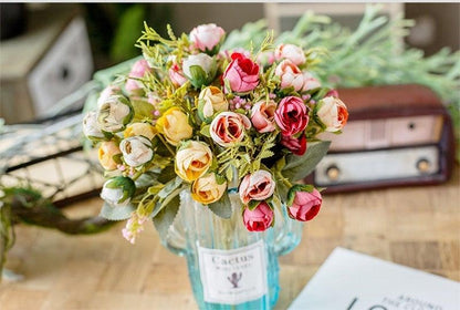 Silk tea rose bouquet 15 stems in vase Stevvex ST50DE7312VAE on Tampa Home & Garden Store
