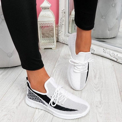 Stevvex Elegant Sport women's lace-up mesh sneakers pair knit upper with black panel on Tampa Home & Garden Store