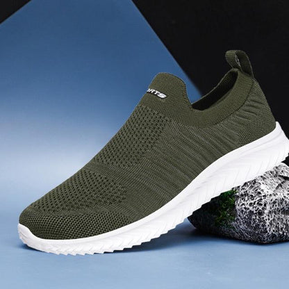 Sneakers Stevvex olive green knit slip-on with white cushioned sole for casual outdoor walking on Tampa Home & Garden Store