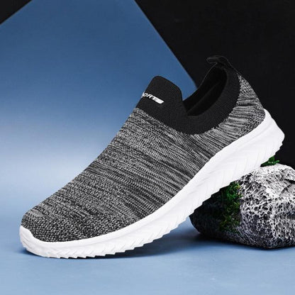 Stevvex grey knit slip-on sneakers with white sole on Tampa Home & Garden Store