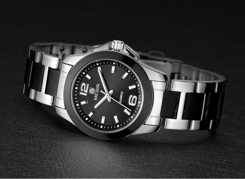 Megir women's silver round quartz wristwatch with black dial and stainless steel bracelet on Tampa Home & Garden Store