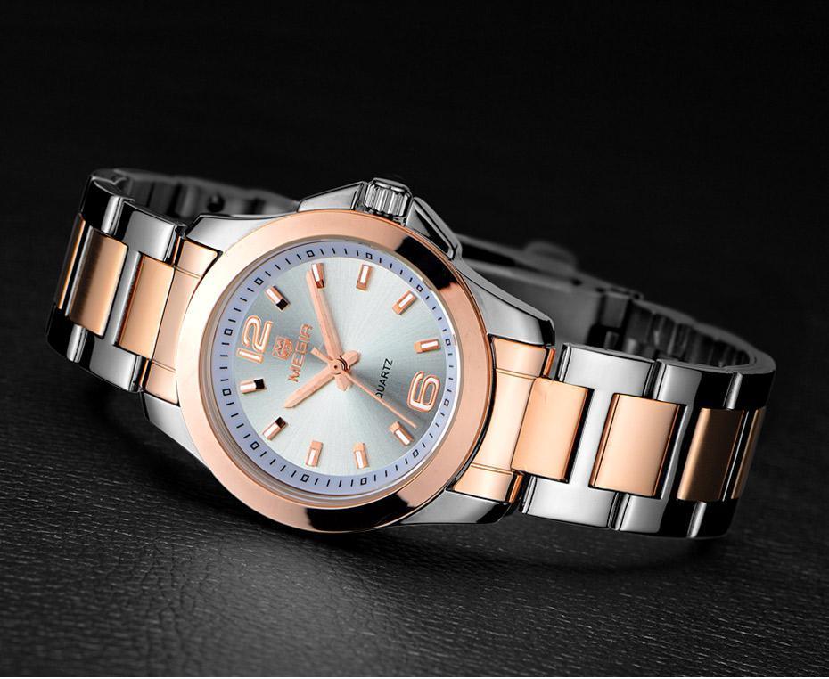 Stevvex women's round silver and rose-gold stainless steel watch with quartz movement on Tampa Home & Garden Store