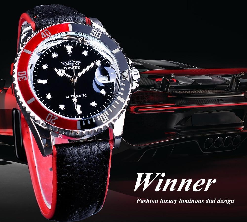 Stevvex ST128STEXUM2 men's watch with black dial, red bezel, luminous hands, leather strap on Tampa Home & Garden Store