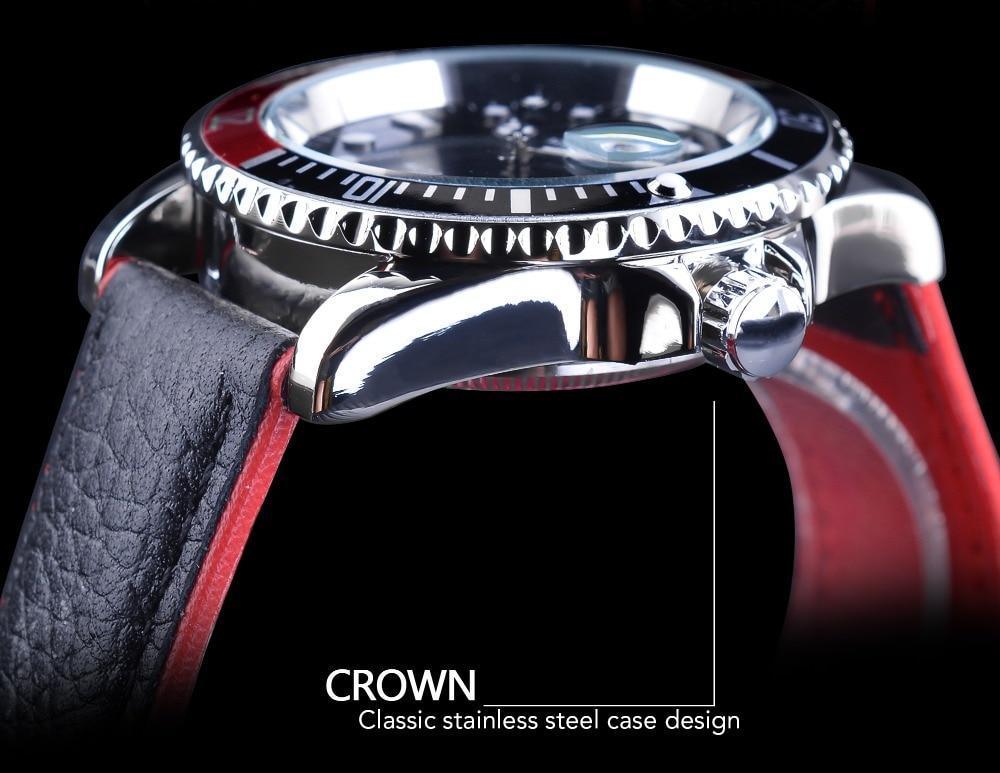 Stevvex ST128STEXUM2 sport watch, black dial, stainless steel case, red leather strap on Tampa Home & Garden Store