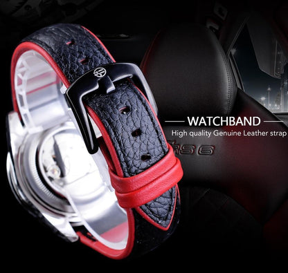 Stevvex ST128STEXUM2 men's watch with black red leather strap on Tampa Home & Garden Store